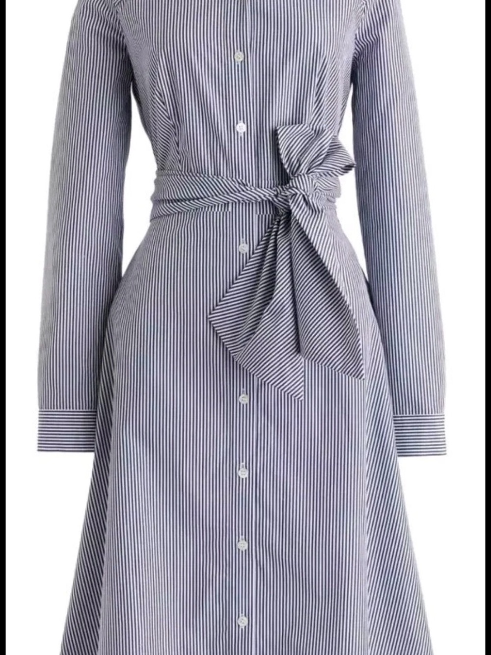 J. Crew Blue and White Striped Tie-Waist Long Sleeve Shirt Dress